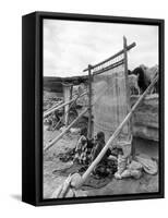 Navajo Women Weaving Blankets Photograph-Lantern Press-Framed Stretched Canvas