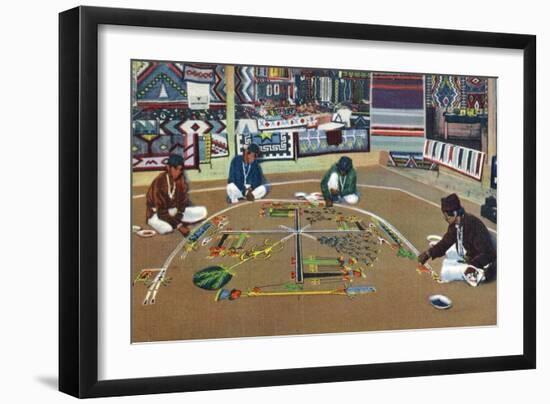 Navajo Yebashi Ceremony, Whirling Log Sand Painting-Lantern Press-Framed Art Print