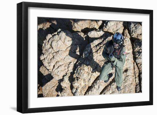 Naval Air Crewmen Is Lowered in a Rescue Hoist from an Mh-60S Sea Hawk-null-Framed Photographic Print