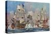 Naval Battle 1704-Charles Dixon-Stretched Canvas