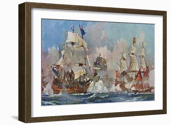 Naval Battle 1704-Charles Dixon-Framed Art Print