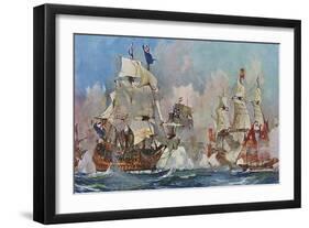Naval Battle 1704-Charles Dixon-Framed Art Print