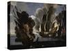 Naval Battle Between British and French Ships in Mediterranean-null-Stretched Canvas