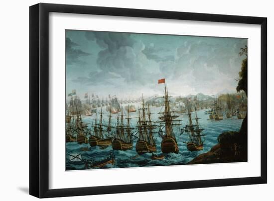 Naval battle between Russian and Swedish Fleet in Baltic Sea-null-Framed Giclee Print