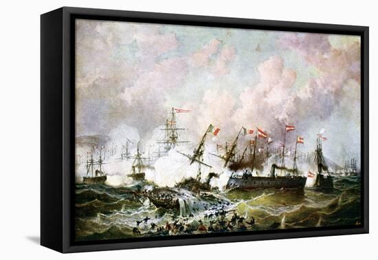 Naval Battle Between the Austrian and Italian Fleets, 1866-Josef Karl Berthold Puttner-Framed Stretched Canvas