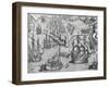 Naval Battle, Engraving from American History by Theodore De Bry-null-Framed Giclee Print