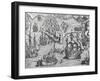 Naval Battle, Engraving from American History by Theodore De Bry-null-Framed Giclee Print