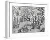 Naval Battle, Engraving from American History by Theodore De Bry-null-Framed Giclee Print