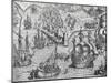 Naval Battle, Engraving from American History by Theodore De Bry-null-Mounted Giclee Print