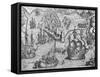 Naval Battle, Engraving from American History by Theodore De Bry-null-Framed Stretched Canvas