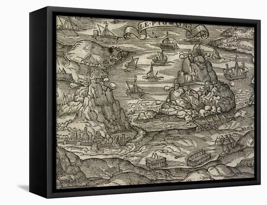 Naval Battle Near Le Pignon Island-Andre Thevet-Framed Stretched Canvas