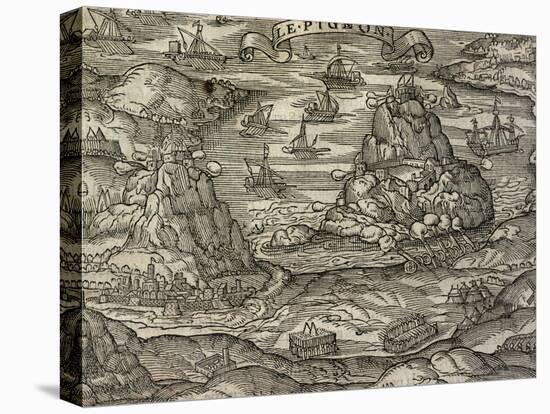 Naval Battle Near Le Pignon Island-Andre Thevet-Stretched Canvas