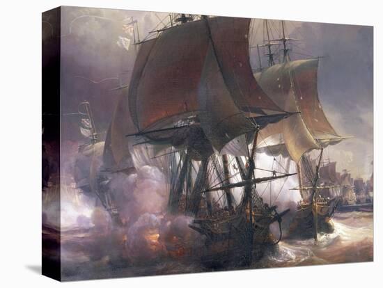 Naval Battle of Ouessant Between French and British Fleets, July 27, 1778-Theodore Gudin-Stretched Canvas