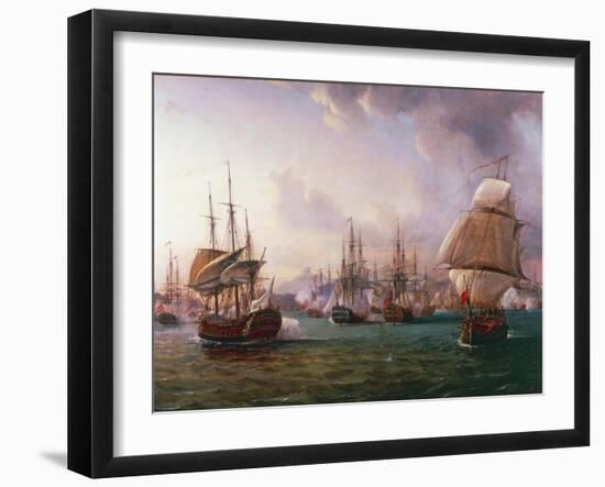 Naval Battle of Port Praya Between British and French Fleets Off Island of Santiago, Cape Verde-Pierre-Julien Gilbert-Framed Giclee Print