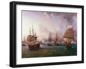 Naval Battle of Port Praya Between British and French Fleets Off Island of Santiago, Cape Verde-Pierre-Julien Gilbert-Framed Giclee Print