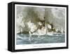 Naval Battle Santiago-Willy Stower-Framed Stretched Canvas