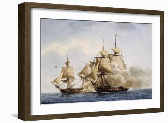 Naval Combat Between French Frigate Amazone and English One Santa Margherita During Campaign in Ame-null-Framed Giclee Print