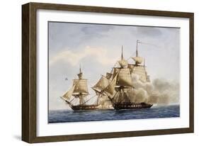 Naval Combat Between French Frigate Amazone and English One Santa Margherita During Campaign in Ame-null-Framed Giclee Print