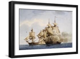 Naval Combat Between French Frigate Amazone and English One Santa Margherita During Campaign in Ame-null-Framed Giclee Print