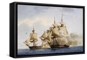 Naval Combat Between French Frigate Amazone and English One Santa Margherita During Campaign in Ame-null-Framed Stretched Canvas
