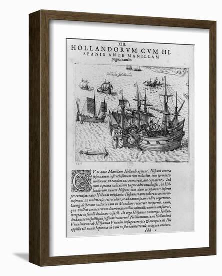 Naval Combat Between the Dutch and the Spanish Off the Coast of Manila-null-Framed Giclee Print