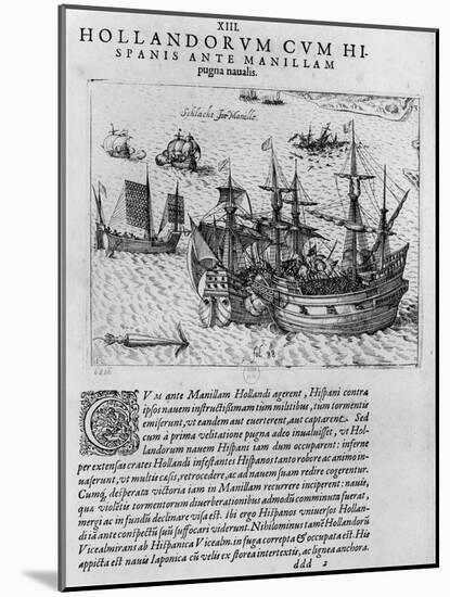 Naval Combat Between the Dutch and the Spanish Off the Coast of Manila-null-Mounted Giclee Print