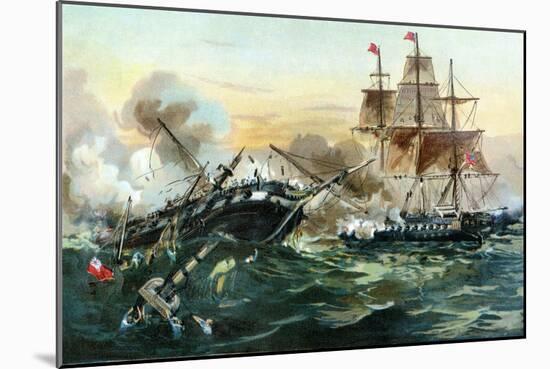 Naval Duel Between the Frigate USS Constitution and the British Ship Guerriere, War of 1812-null-Mounted Giclee Print