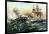 Naval Duel Between the Frigate USS Constitution and the British Ship Guerriere, War of 1812-null-Framed Giclee Print