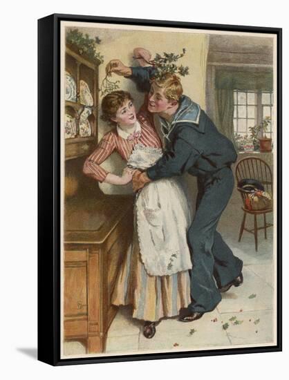 Naval Manoeuvres!, a Sailor and His Girl Under the Mistletoe-William Small-Framed Stretched Canvas