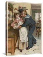 Naval Manoeuvres!, a Sailor and His Girl Under the Mistletoe-William Small-Stretched Canvas
