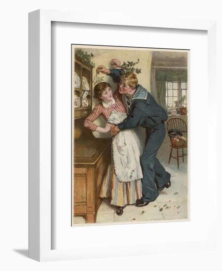 Naval Manoeuvres!, a Sailor and His Girl Under the Mistletoe-William Small-Framed Art Print