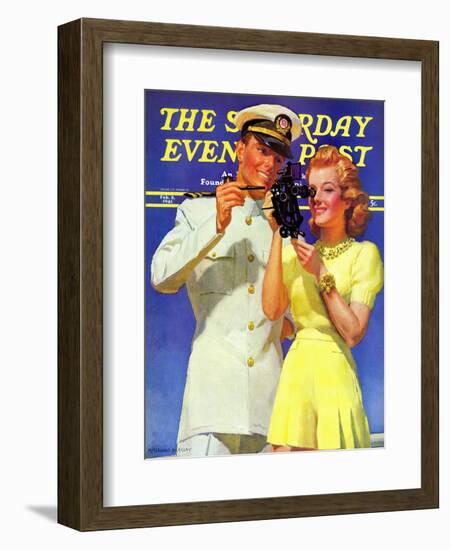 "Naval Officer & Redhead," Saturday Evening Post Cover, February 8, 1941-McClelland Barclay-Framed Giclee Print