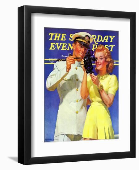 "Naval Officer & Redhead," Saturday Evening Post Cover, February 8, 1941-McClelland Barclay-Framed Giclee Print