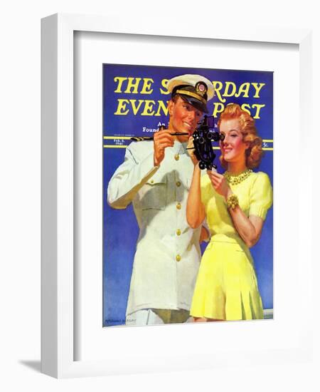 "Naval Officer & Redhead," Saturday Evening Post Cover, February 8, 1941-McClelland Barclay-Framed Giclee Print