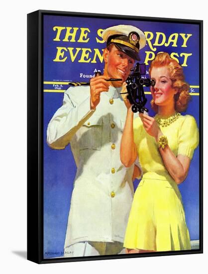 "Naval Officer & Redhead," Saturday Evening Post Cover, February 8, 1941-McClelland Barclay-Framed Stretched Canvas