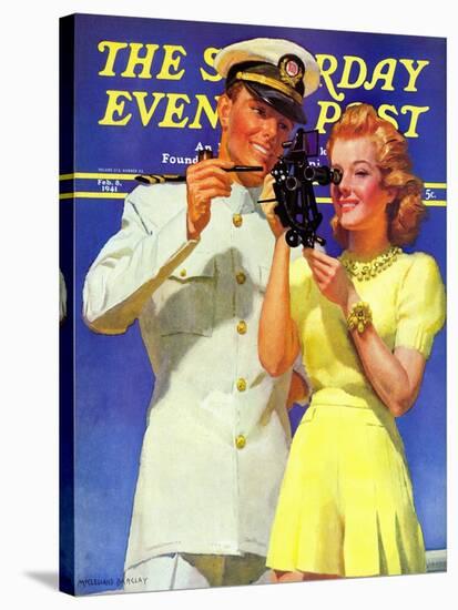 "Naval Officer & Redhead," Saturday Evening Post Cover, February 8, 1941-McClelland Barclay-Stretched Canvas