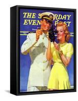 "Naval Officer & Redhead," Saturday Evening Post Cover, February 8, 1941-McClelland Barclay-Framed Stretched Canvas