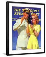 "Naval Officer & Redhead," Saturday Evening Post Cover, February 8, 1941-McClelland Barclay-Framed Giclee Print