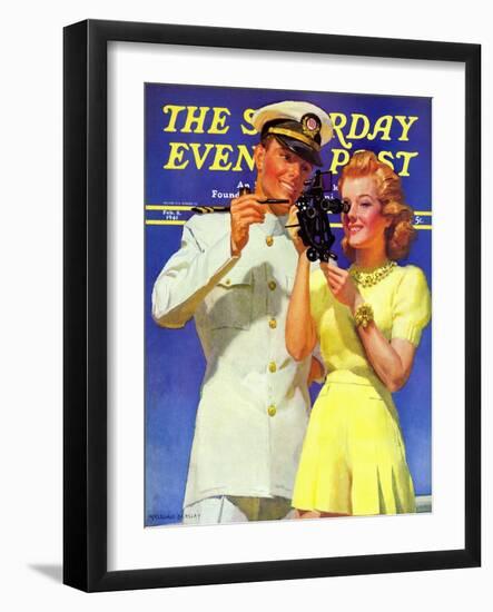 "Naval Officer & Redhead," Saturday Evening Post Cover, February 8, 1941-McClelland Barclay-Framed Giclee Print