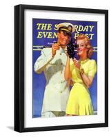 "Naval Officer & Redhead," Saturday Evening Post Cover, February 8, 1941-McClelland Barclay-Framed Giclee Print