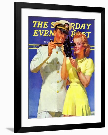 "Naval Officer & Redhead," Saturday Evening Post Cover, February 8, 1941-McClelland Barclay-Framed Giclee Print