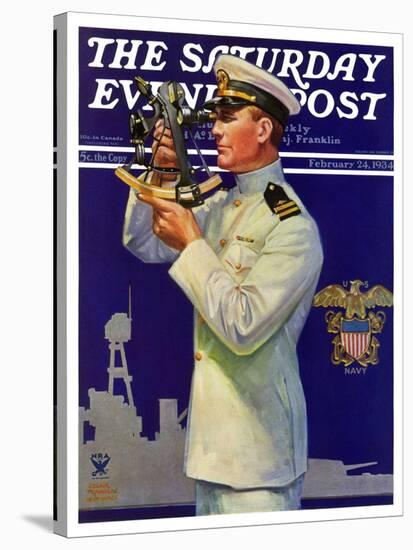 "Naval Officer," Saturday Evening Post Cover, February 24, 1934-Edgar Franklin Wittmack-Stretched Canvas