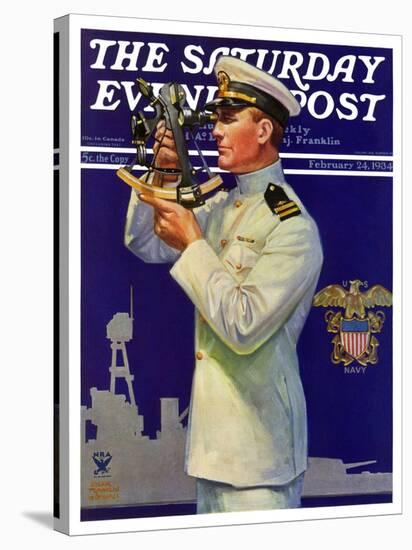"Naval Officer," Saturday Evening Post Cover, February 24, 1934-Edgar Franklin Wittmack-Stretched Canvas