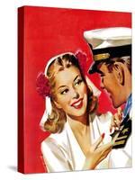 "Naval Officer & Woman," August 8, 1942-Jon Whitcomb-Stretched Canvas