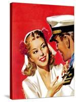 "Naval Officer & Woman," August 8, 1942-Jon Whitcomb-Stretched Canvas