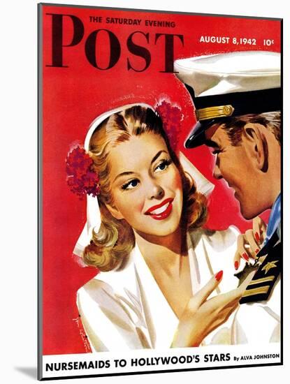 "Naval Officer & Woman," Saturday Evening Post Cover, August 8, 1942-Jon Whitcomb-Mounted Premium Giclee Print