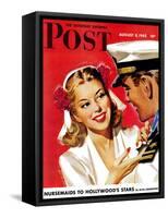 "Naval Officer & Woman," Saturday Evening Post Cover, August 8, 1942-Jon Whitcomb-Framed Stretched Canvas