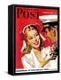 "Naval Officer & Woman," Saturday Evening Post Cover, August 8, 1942-Jon Whitcomb-Framed Stretched Canvas