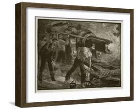 Naval Warfare: Working a Ship's Gun, Engraved by W.J. Palmer (Engraving)-William Heysham Overend-Framed Giclee Print