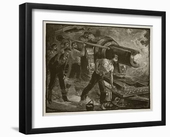 Naval Warfare: Working a Ship's Gun, Engraved by W.J. Palmer (Engraving)-William Heysham Overend-Framed Giclee Print